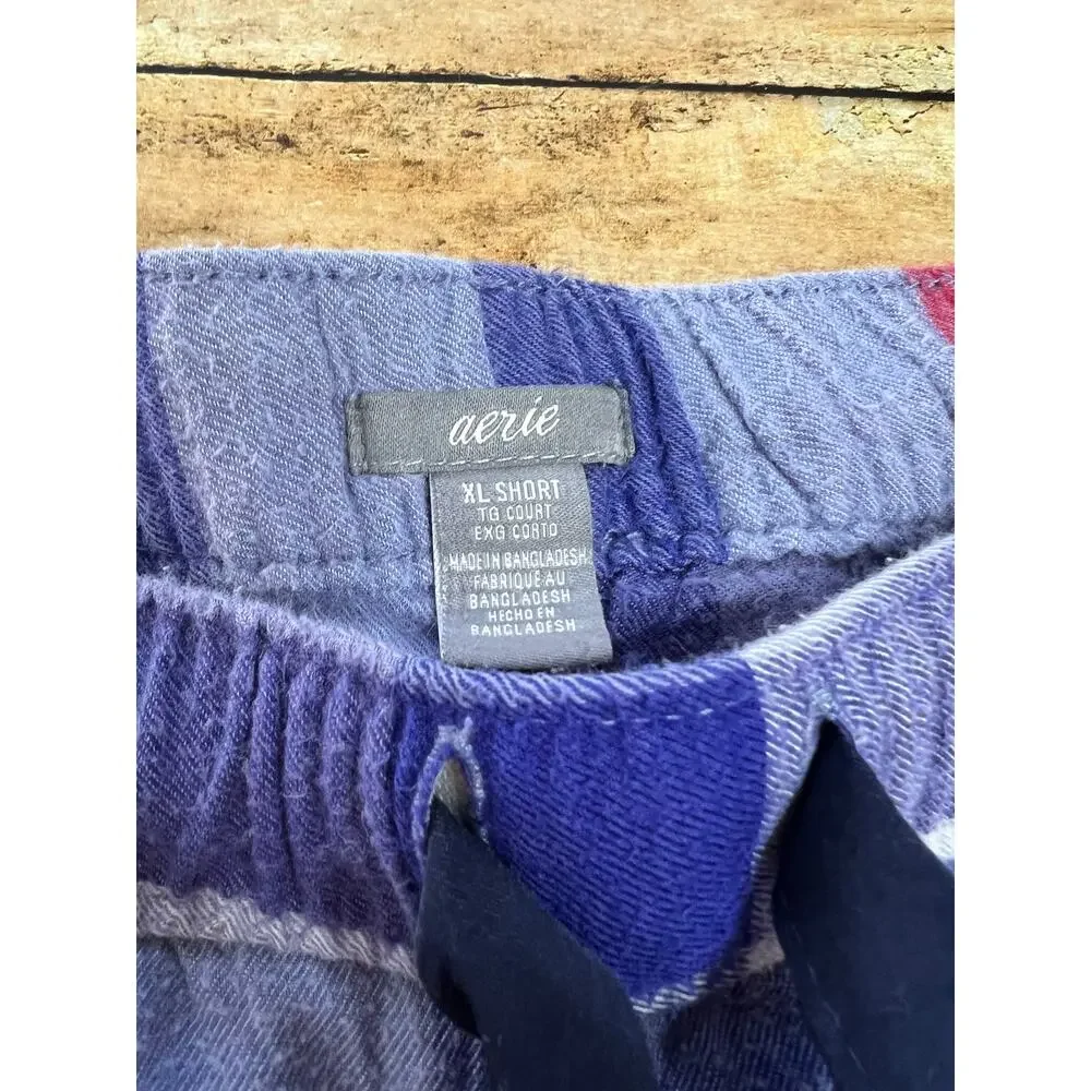 Aerie Real Soft Flannel Sleep Pants Pajama Blue Red Plaid Size XL Short